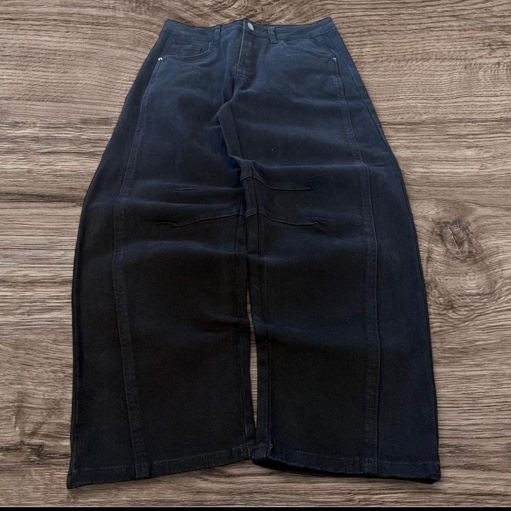 28" Waist Black Balloon Style Baggy Wide Leg Dress Pants Y2K 2000s